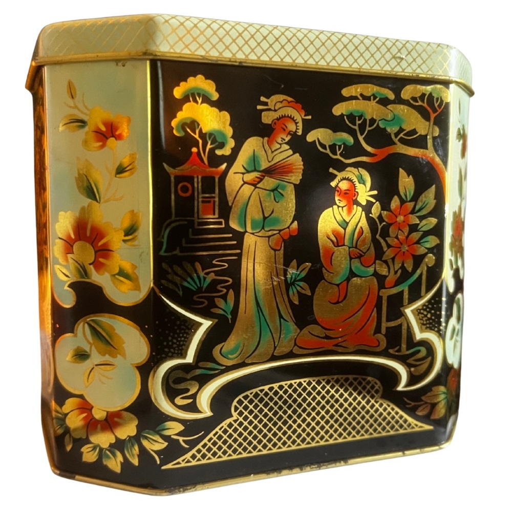 Vintage Asian-Inspired Decorative Tin